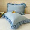 Fundas de almohada de algodón lavado clase a, algodón puro, un par de fundas de almohada grandes individuales para adultos, fundas de almohada con borde de algodón puro 48X74