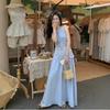 Vestido Longo Feminino Estilo Francês Estilo Férias Decote Halter Renda Bordada Vazada com Cadarço Redutor de Idade Afinando a Cintura