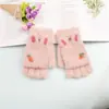 Luvas de Inverno de Pelúcia Fofas e Quentes com Meio Dedo Flip para Crianças, Estilo Coreano Cenoura, Luvas da Moda para Alunos do Ensino Fundamental