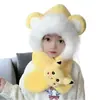 Gorro con Bufanda Integrada de Dibujos Animados para Niños, Protección para los Oídos, para Niños y Niñas, Felpa Gruesa Caliente, Cortavientos, Peluche, Gorro para Bebé