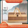 Cesta de Bambu Vintage Artesanal Camada Única com Tampa Caixa de Embalagem Zongzi Cesta de Bambu para Festival do Barco-Dragão Caixa Vazia Caixa de Presente Caixa de Embalagem