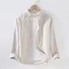 Camisa de Lino Fina para Hombre Manga Larga Casual Holgada Algodón y Lino Camisa Tejido de Lino Top Blanco Interior Moda Primavera y Verano