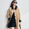 26 Outono Nova Cor Retro Color-Blocking Estilo Miu Xadrez Reversível Cáqui Comprimento Médio Redutor de Idade Casaco Trench 25072