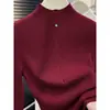 Suéter de Tricô Gola Alta Vermelho Ankora para Mulheres, Camada Interna Outono e Inverno, Suéter de Gola Média, Elegante Top Vinho