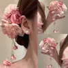 Nuevo Pasador de Florales Dulces con Borlas de Estilo Chino para Primavera y Verano para Mujeres, Pin Lateral para Sesión de Fotos Estilo Vacaciones, Accesorio Floral para el Cabello, Estilo Ins