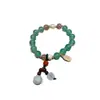 Pulseira de Estilo Étnico Retrô para Mulheres, Ágata da Sorte, Pulseira de Jade de Seda Dourada, Pulseira de Abóbora e Lótus da Sorte