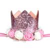 Decoração de 1 ano glitter rose gold com flores chapéu de aniversário um cartão para bolo glitter rose gold
