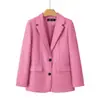 Chaqueta de traje con estampado de rosas rosas para mujer, primavera, otoño, versátil, para ir al trabajo, casual, top, chaqueta de traje adelgazante
