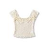 Camiseta Corta Ajustada de Color Sólido con Estilo Puro Deseo, Hombros Descubiertos, Encaje Jacquard Plisado con Volantes, Estilo Chica Picante