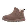 Botas cortas de peluche color sólido estilo minimalista para mujer, botas de algodón peludo cálidas de suela gruesa, zapatos perezosos sin cordones para mujer