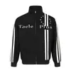 Chaqueta de estilo retro americano con cuello alto, bordado horizontal doble y cremallera, unisex, corte holgado, abrigo corto versátil para la calle informal