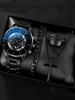 Reloj de Cuarzo para Hombre de Moda con Banda de Acero Ginebra Casual de Negocios con Calendario Collar de Cruz de Anillo Pulsera Traje