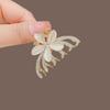 Elegante horquilla de flor de ópalo negra de alta gama para mujer, horquilla de pelo semianudada, pinza de tiburón, pinza superior mediana, accesorio para la cabeza