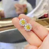 Anillo de moissanita amarilla, pendiente, colgante, juego de tres piezas, traje de diamante amarillo limón, venta al por mayor, gran sol, kit de moda