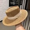 Sombrero de paja de ala plana tejido a mano para verano, color rojo, para fiestas, playa, estilo socialité, para niños, venta al por mayor