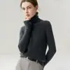 Suéter de Caxemira 100% Pura, Fio Duplo, Espesso, para Mulheres, Gola Alta, Corte Ajustado, Malha Simples, Camada Base, Outono e Inverno