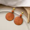 Pendientes de Madera Geométricos Transfronterizos Europeos y Americanos para Mujer, Pendientes de Madera Redondos con Diseño Hueco Exagerado Simple Retro Venta al por Mayor