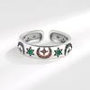 Anillo de plata de ley s925 con circonitas y forma de estrella y luna para mujer, estilo retro antiguo europeo y americano, ligero, de lujo, con apertura ajustable, de fábrica.