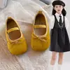 Zapatos planos lisos para niñas, colección primavera/verano 2026, con lindos detalles de lazo,zapatitos de piel estilo princesa, disponibles en tallas para bebés, niñas pequeñas y niñas mayores