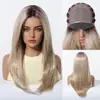 Novo Produto, Peruca Mono Sem Cola, Seda Importada, Sem Cola, Repartição Livre, Cabelo Longo Reto Dourado Degradê, Peruca de Cabeça Inteira