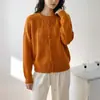 Cardigan suéter de tricô com trama de corda, cor laranja, gola redonda, para mulheres, estilo outono e inverno, cor sólida, manga longa, tricotado, adequado para ir ao trabalho, peça externa