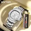 SANDA Reloj de Cuarzo para Hombre con Calendario Impermeable Luminoso, Esfera Octagonal, Correa de Acero de Moda, Venta al por Mayor