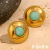 Moda Europeia e Americana Temperamento Retrô Geométrico Grão Francês Brincos Aço Inoxidável Banhado a Ouro 18K Pedra Tianhe Brincos Redondos