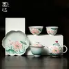Mojibiluo Tinta Azul Nube Loto Pintado a Mano Colección de Juegos de Té Arita-yaki para Uso Doméstico Juego de Té Kung Fu con Tetera, Gaiwan y Tazas de Té