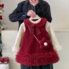 Vestido de Niña Otoño 2026 Nuevo Elegante Conjunto de Dos Piezas: Top Forrado de Polar y Vestido sin Mangas Forrado de Polar