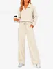 Comércio exterior europeu e americano, roupas femininas transfronteiriças, best-seller da Amazon, conjunto de calças casuais de manga longa caneladas com gola com zíper, primavera-verão