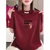 Camiseta de Manga Corta para Mujer de Comercio Exterior Transfronterizo, Estilo Nuevo, Corte Holgado, Adelgazante, Top con Estampado de Letras, Rejuvenecedor, Casual y Versátil