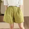 Exportar ropa de mujer: pantalones anchos de algodón y lino con cintura elástica bordada retro, shorts versátiles de trabajo casual artístico