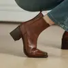 Botines genuinos de cuero estilo británico para comercio transfronterizo, tacón grueso, punta cuadrada, botas Martin negras, botines versátiles de tacón medio sin cordones para mujer para otoño e invierno