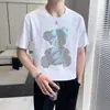 2023 Alta Qualidade Estilo Levemente Cozido Nova Camiseta de Manga Curta para Homens Estilo Social Cara Indústria Pesada Lantejoulas Loja de Alta Qualidade