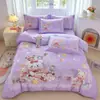 Conjunto de cama de quatro peças de algodão integral, tamanho grande, escovado, qualidade A, para outono e inverno, conjunto de cama espesso de algodão puro, conjunto de três peças de desenho animado