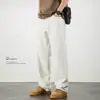 Calça Jeans Branca para Homens, Corte Reto Largo Solto, Tamanho Grande, Calça Casual Versátil Tendência Outono, Novo Modelo 2026
