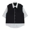 Camisa Manga Curta Patchwork Verão 2025 Novo Design Moda Listras Versátil Nicho Marca Tendência Camisa Roupas Masculinas