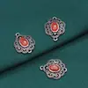 Anillo doble de plata de ley S925 color negro tinta con ágata rojo del sur, accesorios de nube auspiciosa retro, material para abalorios hechos a mano para DIY