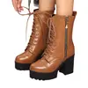 Botas Curtas com Cadarço na Frente Femininas Grossas Outono e Inverno Salto Alto 0 Botas Martens Botas Femininas wish202 Zíper Lateral Comércio Exterior