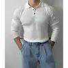 Nueva Camisa Polo de Primavera y Otoño con Cuello de Solapa, Suéter de Punto de Manga Larga para Hombre, Corte Ajustado, Casual de Negocios, Moderno, Venta al por Mayor Transfronteriza