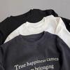 Más Cruzado Como Letra Americana Lijado Suelto Camiseta de Manga Corta Primavera Nueva Cuello Redondo Casual Placa Grande Top para Mujer