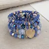 Itens Mais Vendidos Transfronteiriços: Pulseira com Pingente de Coração em Liga de Metal Estilo Boho, Pulseira Elástica de Contas Multicamadas