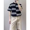 Ins moda tendencia verano ligeramente maduro camisa polo hombre nuevo juventud popular tejido raya manga de cinco puntos versátil estándar