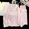 Pijama cálido engrosado con volantes para mujer, temporada de otoño e invierno, cárdigan, color liso, suave y esponjoso, ropa de casa con terciopelo, se puede usar afuera