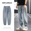 Pantalones vaqueros lavados de estilo vintage ins japonés transfronterizos para hombre, marca de moda, holgados, talla grande, pierna ancha, casual, con cordón en el bajo, versátiles, largos