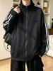 Chaqueta deportiva para hombre, sudadera de cárdigan gruesa de tres rayas, estilo deconstruido de otoño, chaqueta retro con cuello alto, estilo americano de peso pesado