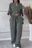 2026 Transfronterizo Europeo y Americano _ sitio independiente Amazon conjunto casual de camisa de color liso de algodón y lino y pantalones anchos con cordón algodón y lino