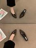 Paso de Ensueño a Zapatillas de Media Punta Retro Baotou para Mujer Ropa Exterior Perezosa de Un Pedal Zapatos Mueller Puntiagudos Tacón Grueso Medio Zapato Mujer