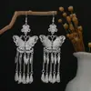 Pendientes Miao Étnicos de Borla Larga Estilo Nuevo, Pendientes Exagerados de Declaración de Moda Estilo Étnico de Plata Miao de Lujo Ligero