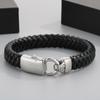 Pulsera de cuero con costuras dobles, sencilla y de moda transfronteriza, con hebilla de resorte y revestimiento al vacío europeo y americano, de acero de titanio para hombre.